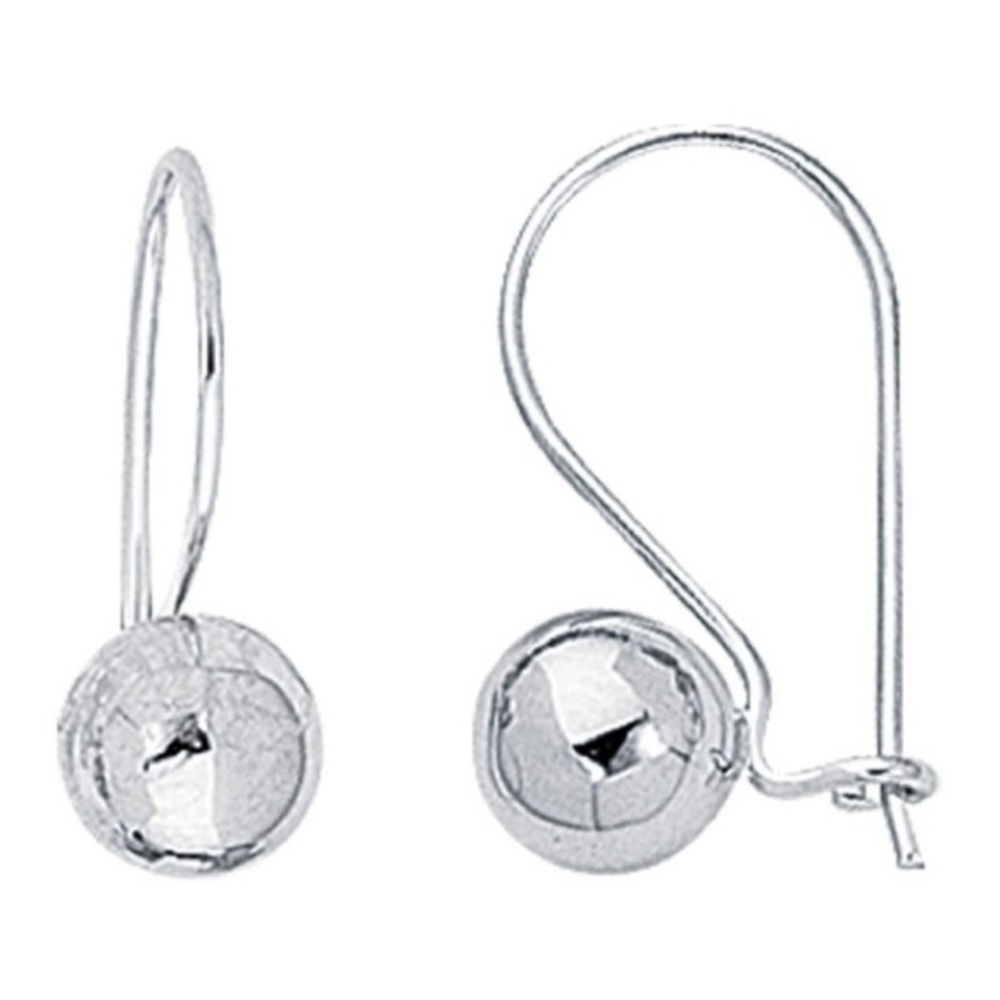 14kt Solid White Gold Kidney Wire Ball Earrings (7mm) Drop | Dangle